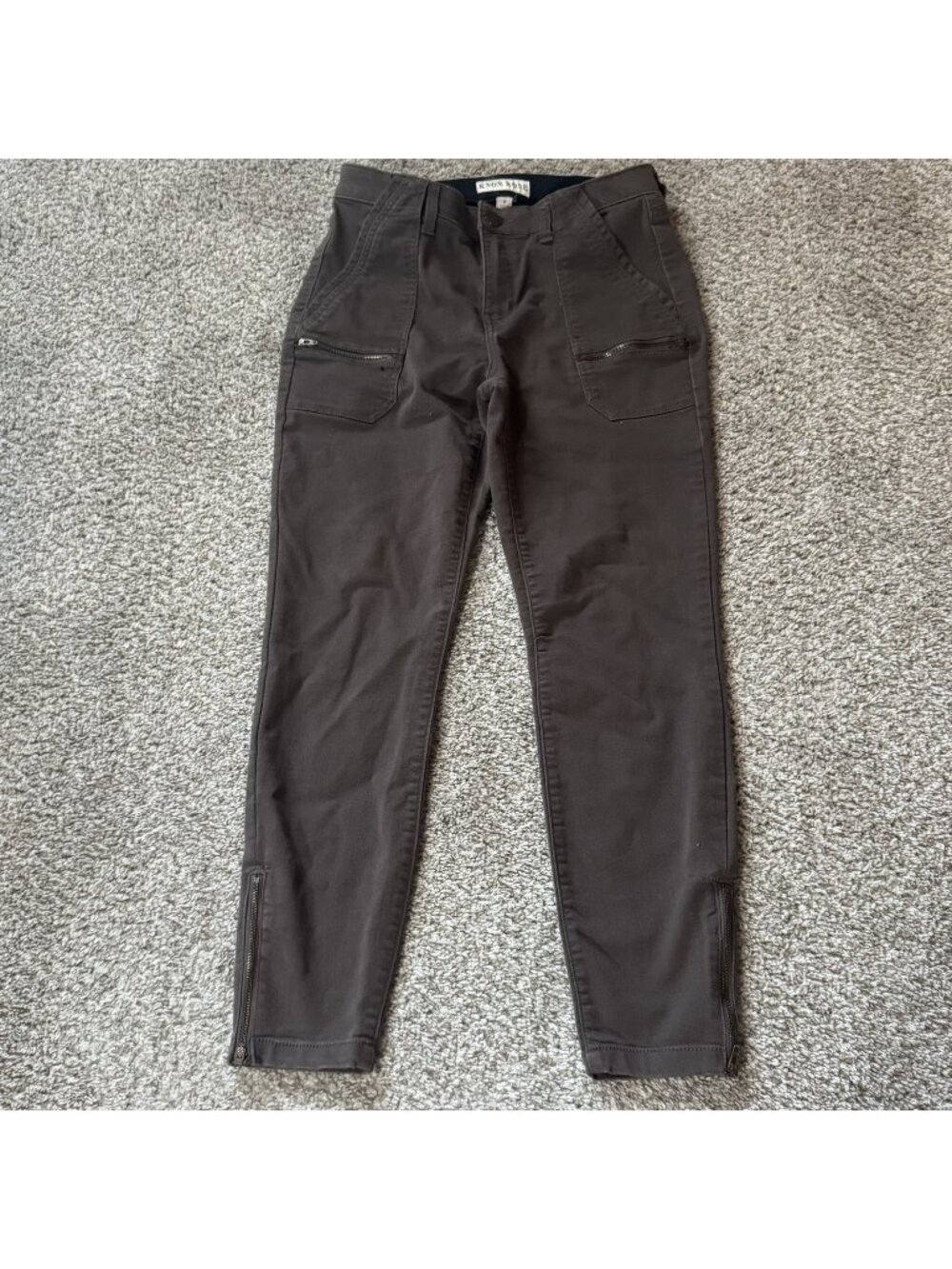 Knox Rose Pants Women's Size 6 Brown Cargo Ankle Zipper Pockets Cuffs Stretch